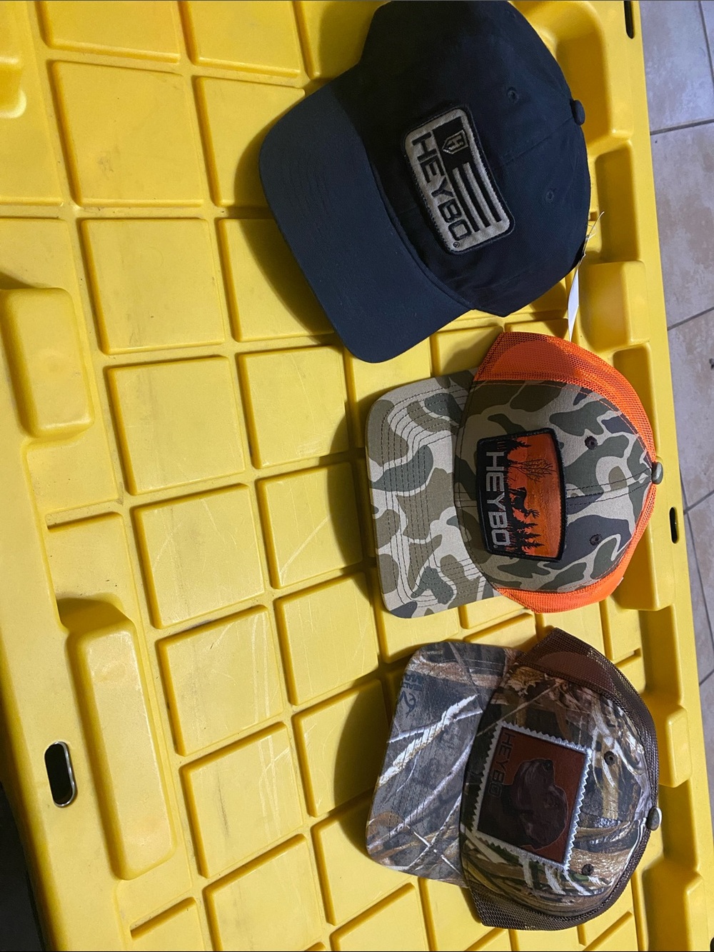 Men’s heybo sample hats Camouflage Trucker Hat - Orange Accent
